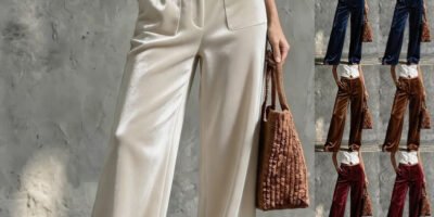 Womens Velvet Loose-fit Solid-color High-waisted Straight-leg Casual Pants With Pockets