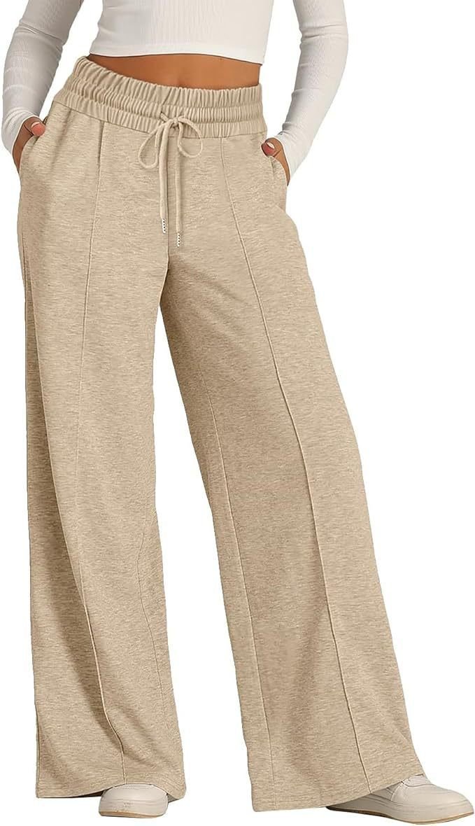 Women's Solid Color Casual Wide Leg Drawstring Elastic Waist Sweatpants - Image 9