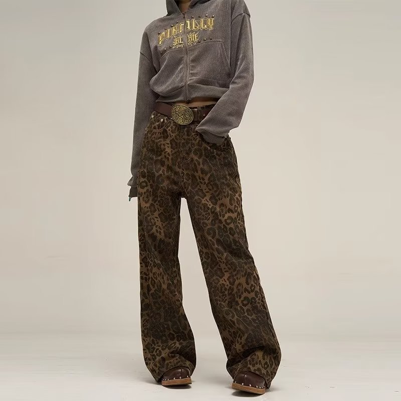 Women's American-style Vintage Leopard Print Jeans - Image 6