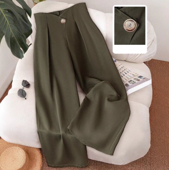 Large-button Commuter All-match Casual Wide-leg Pants For Women - Image 5