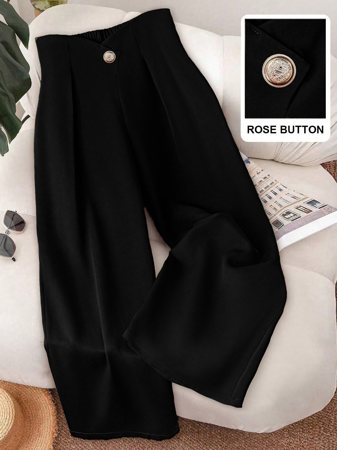 Large-button Commuter All-match Casual Wide-leg Pants For Women - Image 7