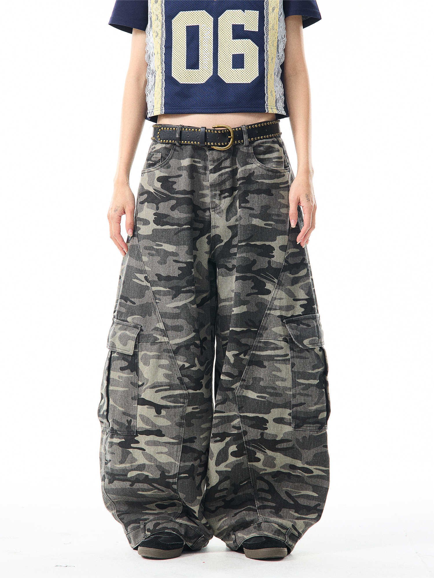 Retro Camouflage Wide-leg Overalls Women's Loose Casual Pants - Image 3