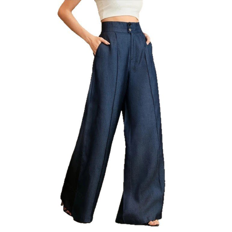Womens Solid-Color High-Waisted Straight-Leg Wide-Leg Pants - Image 5