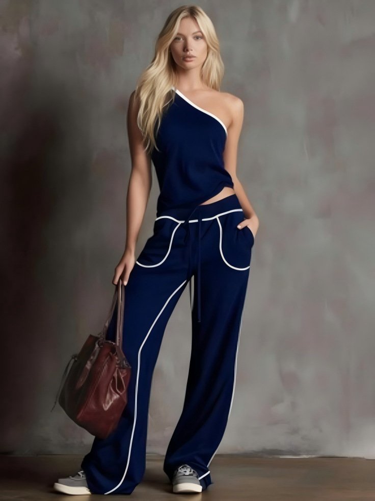 Womens Straight-Leg Wide-Leg Pants Off-Shoulder Chic Top Two-Piece Set - Image 10