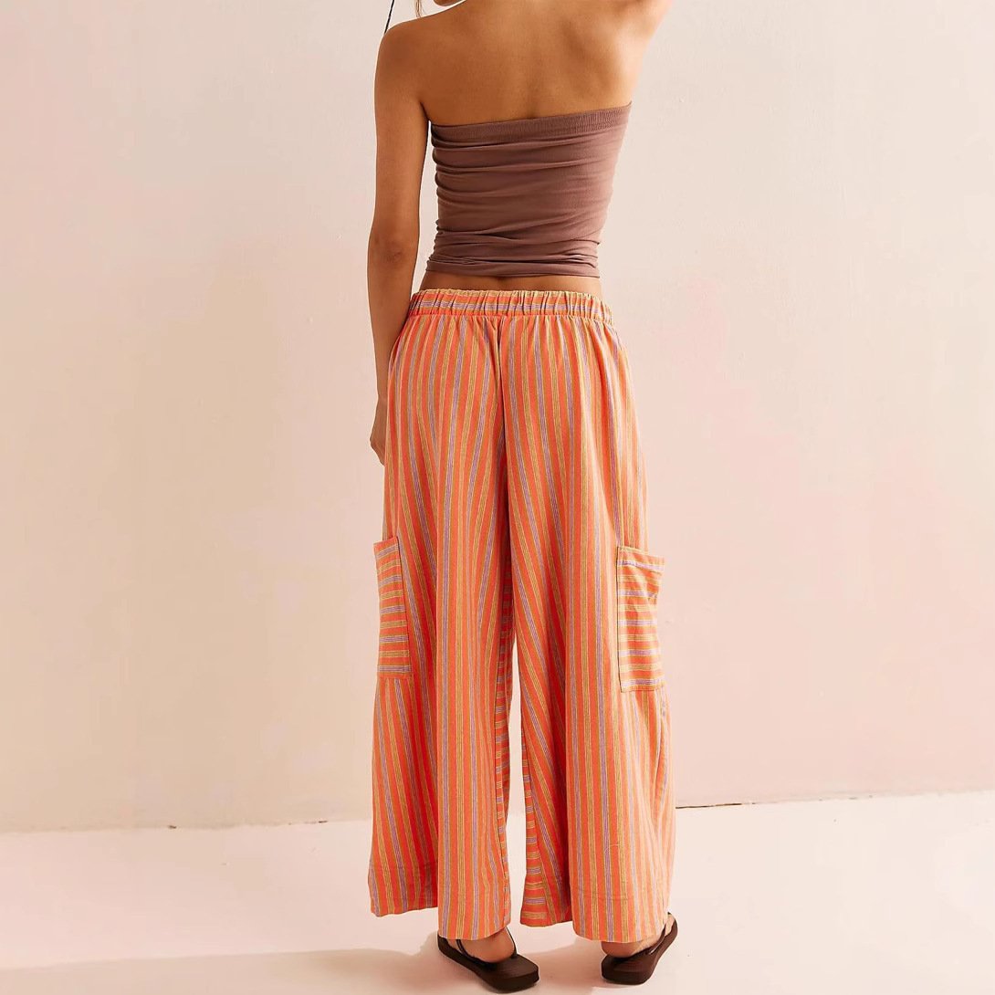 Summer Stripes Straight-leg Pants Women's Clothing - Image 3