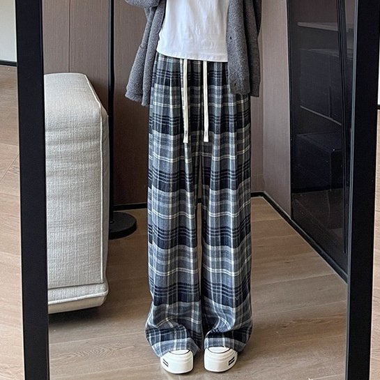 Plaid High Waist Drooping Baggy Pants - Image 6
