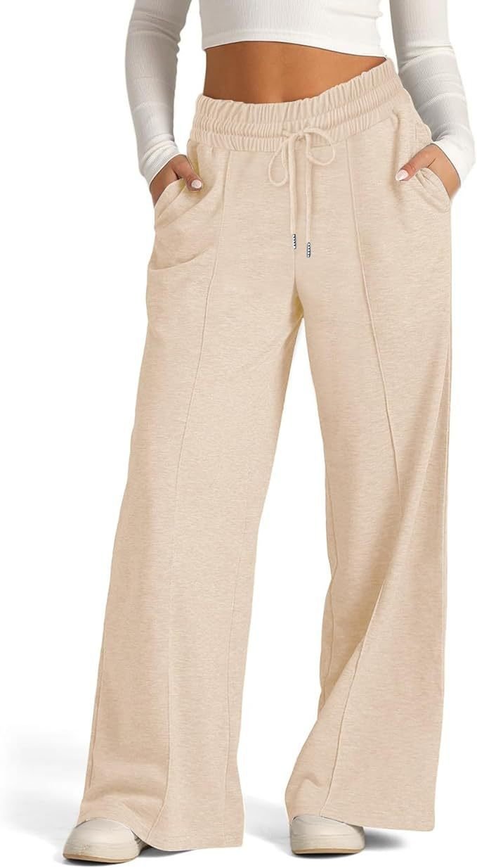 Women's Solid Color Casual Wide Leg Drawstring Elastic Waist Sweatpants - Image 6