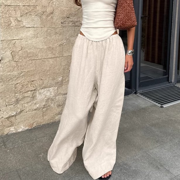 Stylish Wide-leg Cotton And Linen Pants For Women