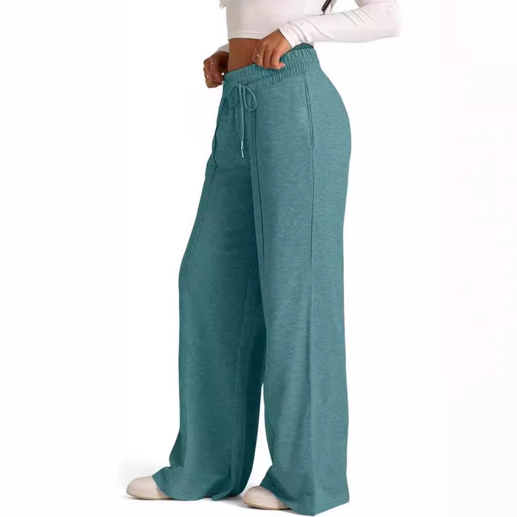 Women's Solid Color Casual Wide Leg Drawstring Elastic Waist Sweatpants - Image 4