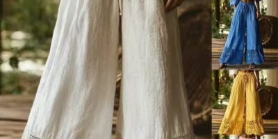 Fashionable Solid-Colored Lace-Trimmed Womens Pants