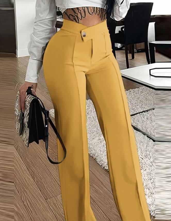 Slim Straight-leg Pants With Buckle Fashion Solid Color Trousers For Womens Clothing - Image 8