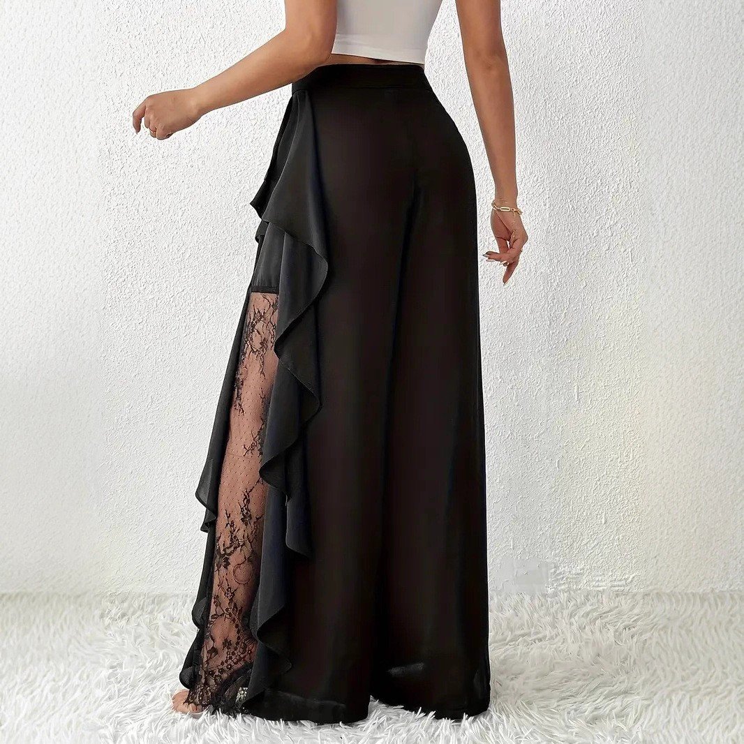 Womens High-Waisted Asymmetrical Lace Fashionable Loose Pants - Image 3