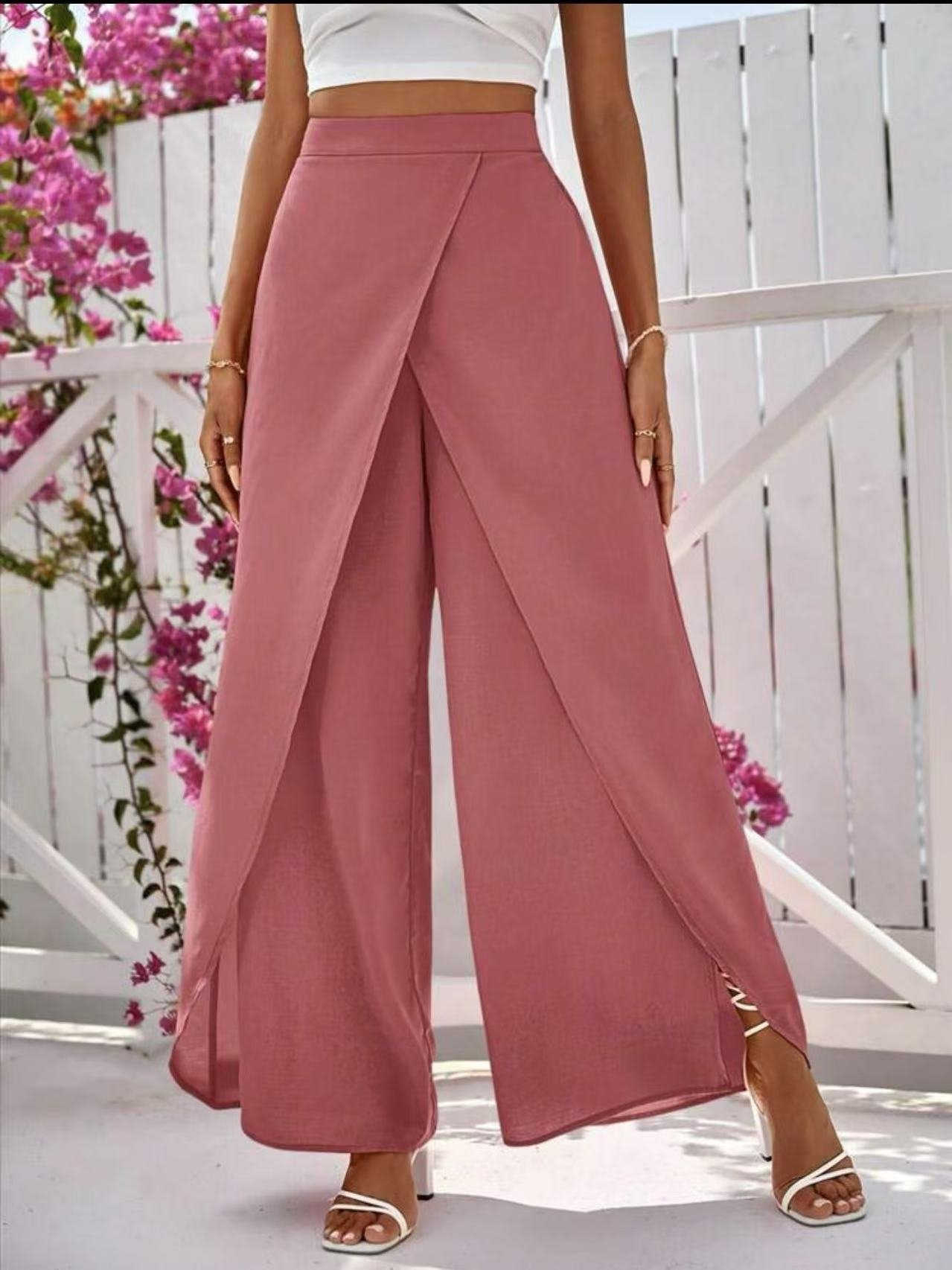 Solid-color Slit Womens Casual Wide-leg Pants - Image 7